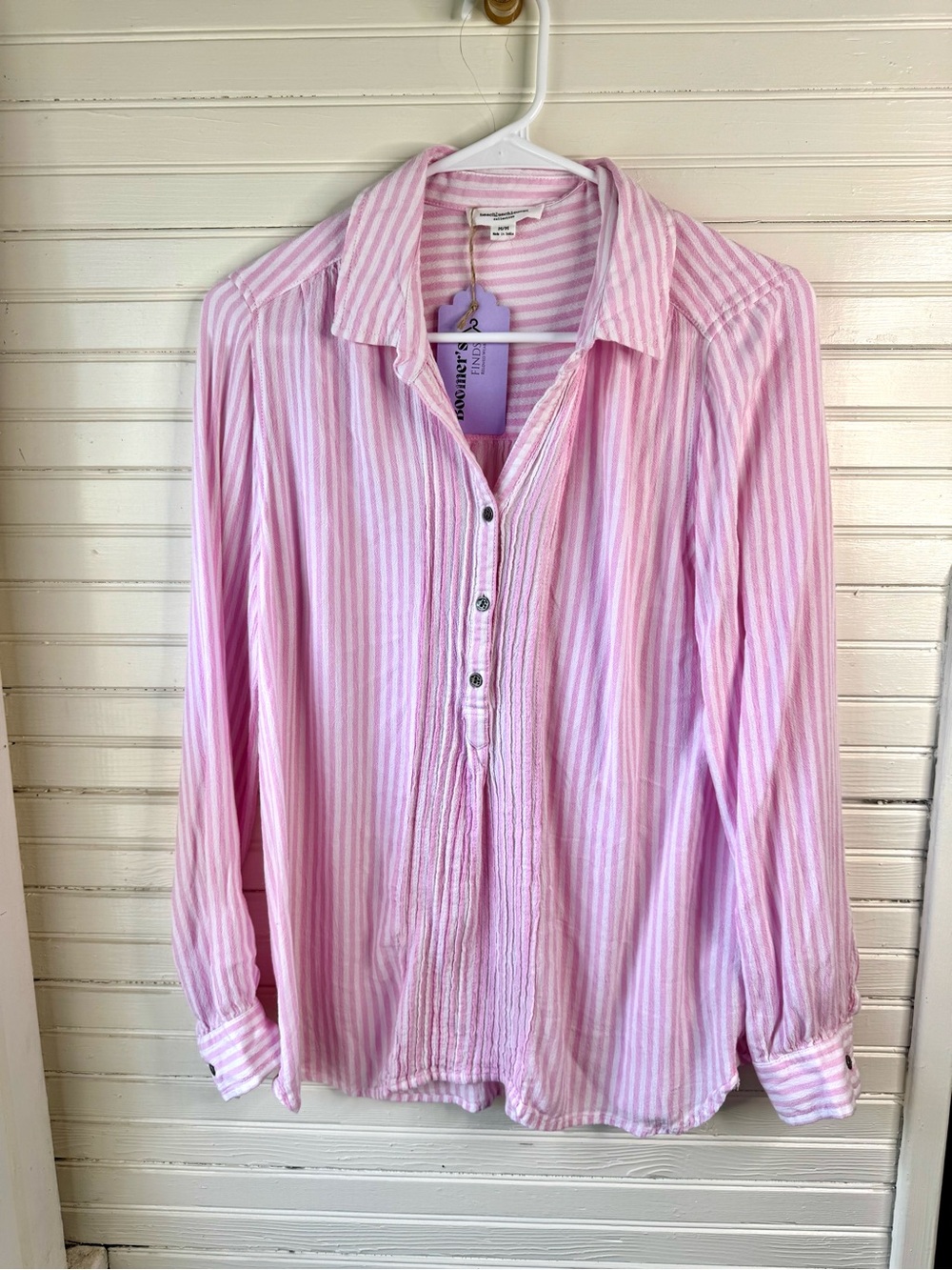 BeachLunchLounge Pink Striped Button-Henley Shirt